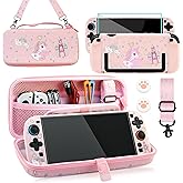 PAWDIARY Pink Switch 2 Carrying Travel Bag of Unicorn, with Cute Protective Case Hard PC Cover for Nintendo Switch 2 2025, HD Screen Protector, Adjustable Shoulder Strap and 2 Thumb Caps