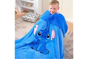 ressber Kids' Lightweight Fluffy Cozy Stitched Flannel Animal 3D Embroidered Throw Blanket, Sherpa Blanket, Sofa、Shaggy Blankets Gifts for Girls (Throw(50''×60''), Stitch)