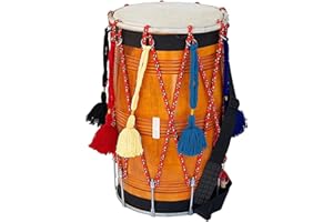 SM'SAI MUSICALS SAI Musicals Bhangra Dhol, Straight, Mango Wood, Natural, Padded Bag, Nylon Shoulder Strap, Beaters, Punjabi Dhol Drum Instrument (PDI-DBH)