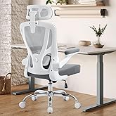 shipborne Office Chair Ergonomic Office Chair with Lumbar Support, Head Support, Rocking Function, FILP-up Armrests, Mesh High Back Chair Home Office Desk Chair, Suitable for Home, Office, Grey