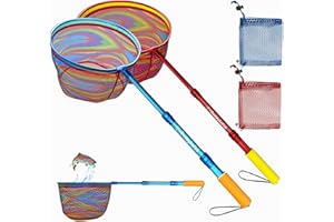DaddyGoFish Kids Fishing Net - Extendable Telescopic Landing Net for Boy Girl Children Catching Small Fish Crab Shrimp Minnow Dragonfly Beach Pier Lake River Ocean