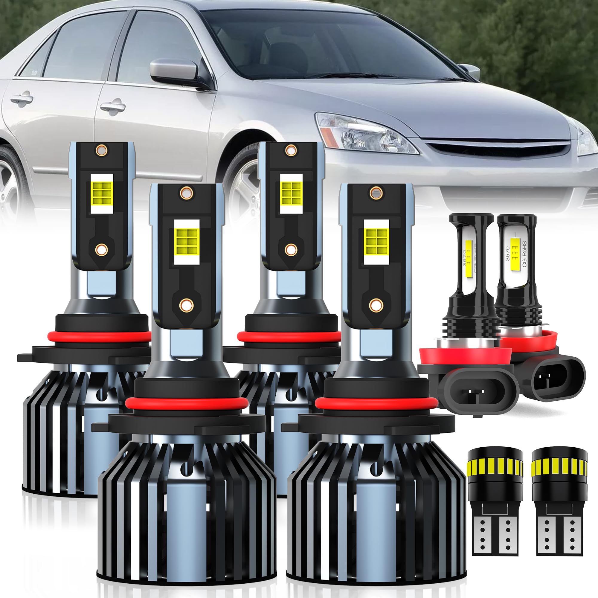 Photo 1 of AMXTOBUB For 2006-2007 & 2008-2012 Sedan Honda Accord light Bulbs, 9005 High Beam 9006 Low Beam H11 Fog Light License Plate Lights Combo, 8PCS