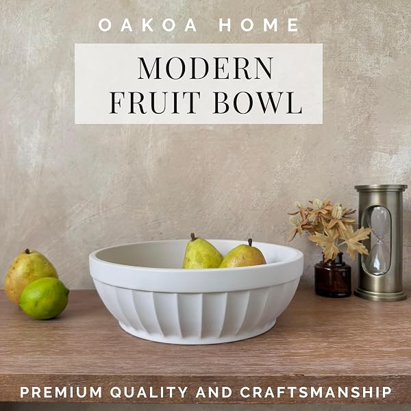 OAKOA DECORATIVE FRUIT BOWL FOR KITCHEN COUNTER – LARGE DECORATIVE BOWL FOR HOME DECOR – CONCRETE DECOR BOWL FOR KEYS ENTRYWAY TABLE – MODERN CENTERPIECE COFFEE TABLE BOWL