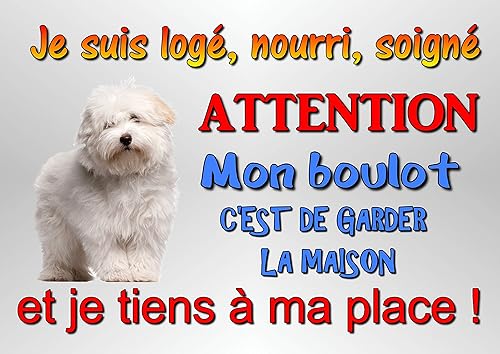 Plaque Attention Chien Coton De Tulear En Métal 29 X 20 Cm