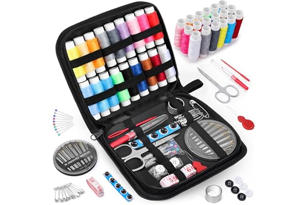 Coquimbo Sewing Kit Gifts for Grandma, Mom, Friend, Adults Beginner Kids Traveler, Portable Sewing Supplies Accessories with Case Contains Thread, Needle, Scissors, Measure Tape, Thimble etc(Black, M)