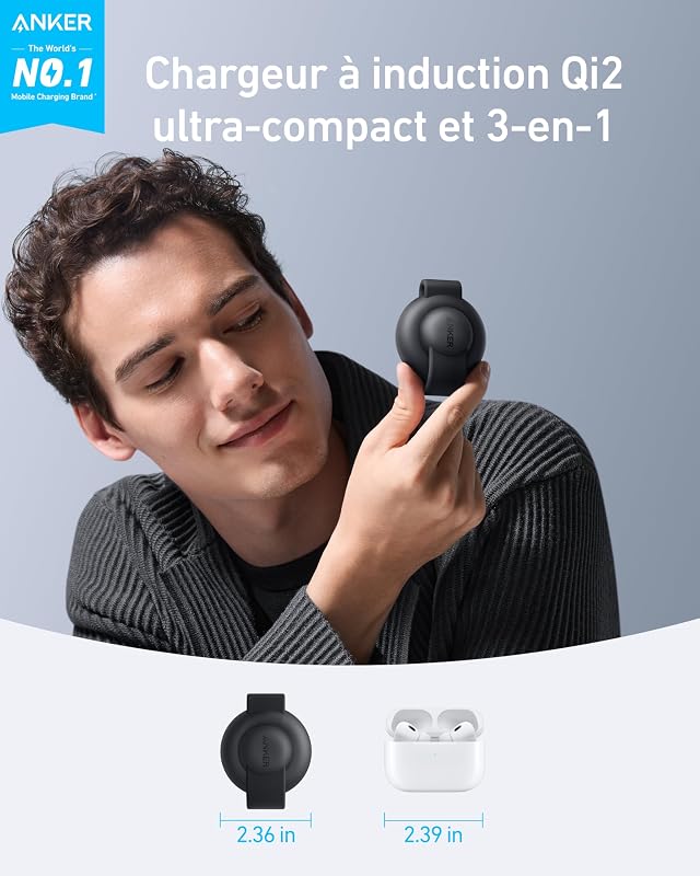 Chargeur à Induction Qi2 15 W (Chargeur USB C Inclus)