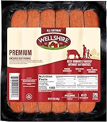Wellshire Farms 12oz Beef Franks – All-Natural, Fully Cooked Hot Dogs Made with No Antibiotics or Hormones, Free from Animal 