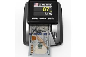 PONNOR AL-135T Counterfeit Bill Detector Money Checker Machine with 3" Digital Screen, Total Value Add Function, 4-Way Orientation & Pass/Fail Indicator Mode, Compatible with USD/EUR/CAD/MXN