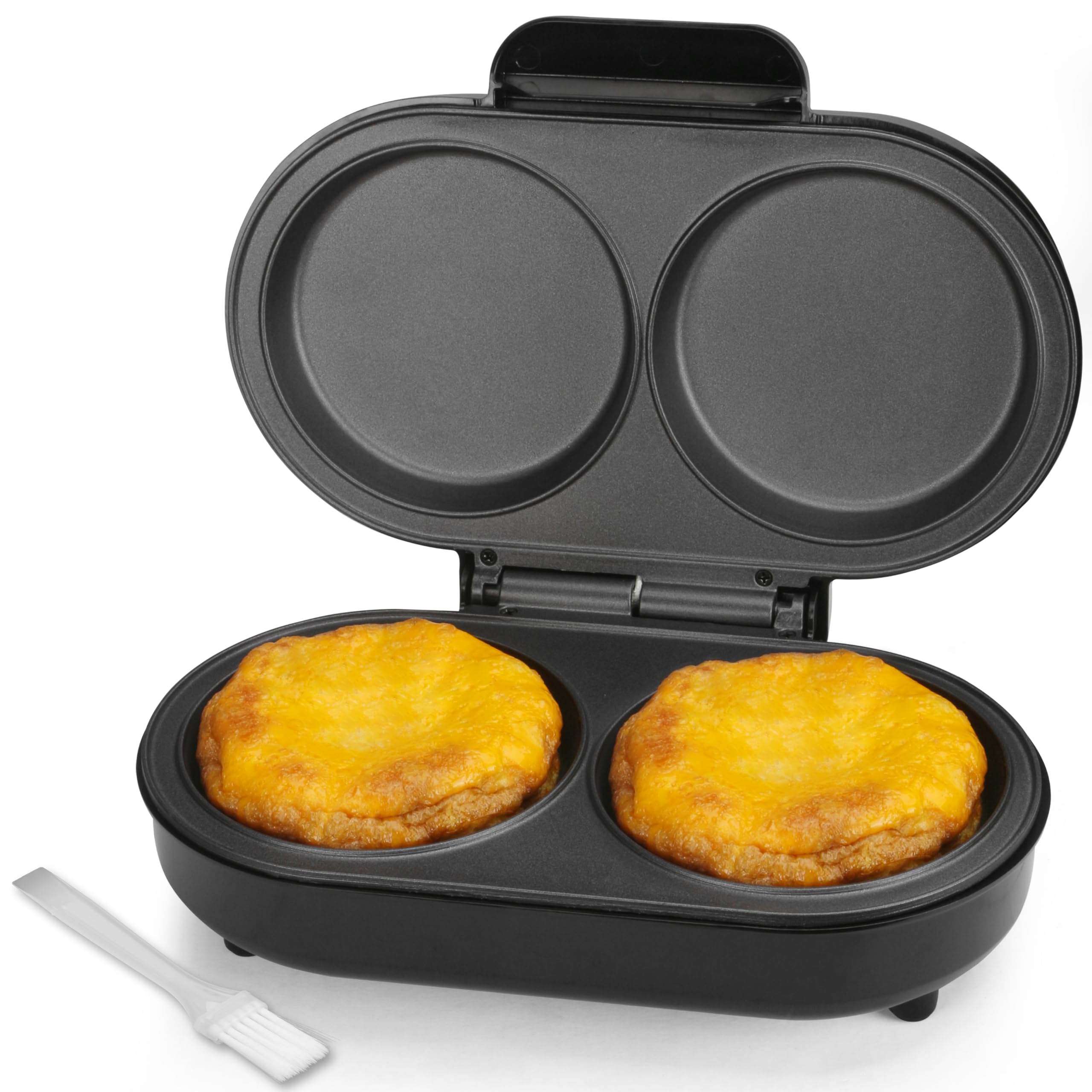 Photo 1 of FineMade Omelette Maker Electric, Omelette Pan Nonstick, Dual Omelette Makers with 2 x 4.75” Round Grooves, Egg Bite Maker, Electric Double Egg Pan, Mini Pancake Maker, Breakfast Sandwich Maker, Black