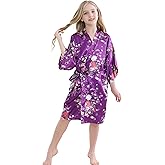 MORFORU Girls Kids Daffodils Silky Satin Kimono Robe for Wedding Spa Party, Short