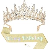 AMCAMI Birthday Crowns and Sash - Princess Tiaras for Women - Happy Birthday and Wedding Party Gift