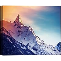 SIGNWIN Canvas Wall Art Orange Bue Gradient Sunset Behind Snowy Mountain Tops Landscape Wilderness Photography Modern Art Romantics Scenic for Living Room, Bedroom, Office - 12x18 inches