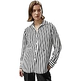 LilySilk Womens 100% Silk Shirt Ladies Blue White Pinstripes Blouse with V Neck and Long Sleeve Work Casual All Season