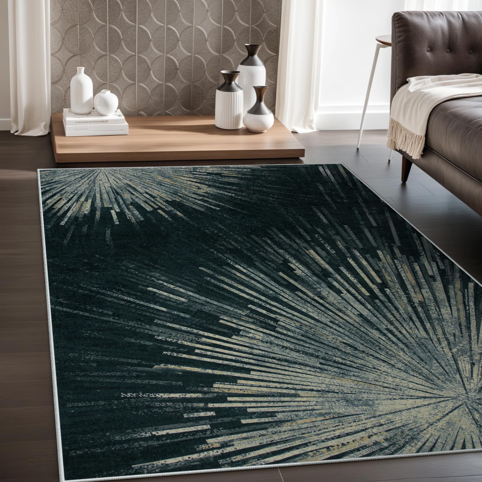 Photo 1 of Lahome Rug for Living Room - 5x7 Area Rug Washable Non-Slip Bedroom Carpet Ultra-Thin Stain Resistant Dining Room Rugs, Modern Abstract Print Low-Profile Indoor Carpet Rugs for Office Entryway