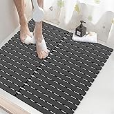 Shower Mat Non-Slip Bath Mat for Tub and Shower Stall,200+ Suction Cups with Drain Holes, Quick Dry Machine Washable, Extra Grip for Stand Up Showers, Bathroom Essentials 24x24 Inch(Black)
