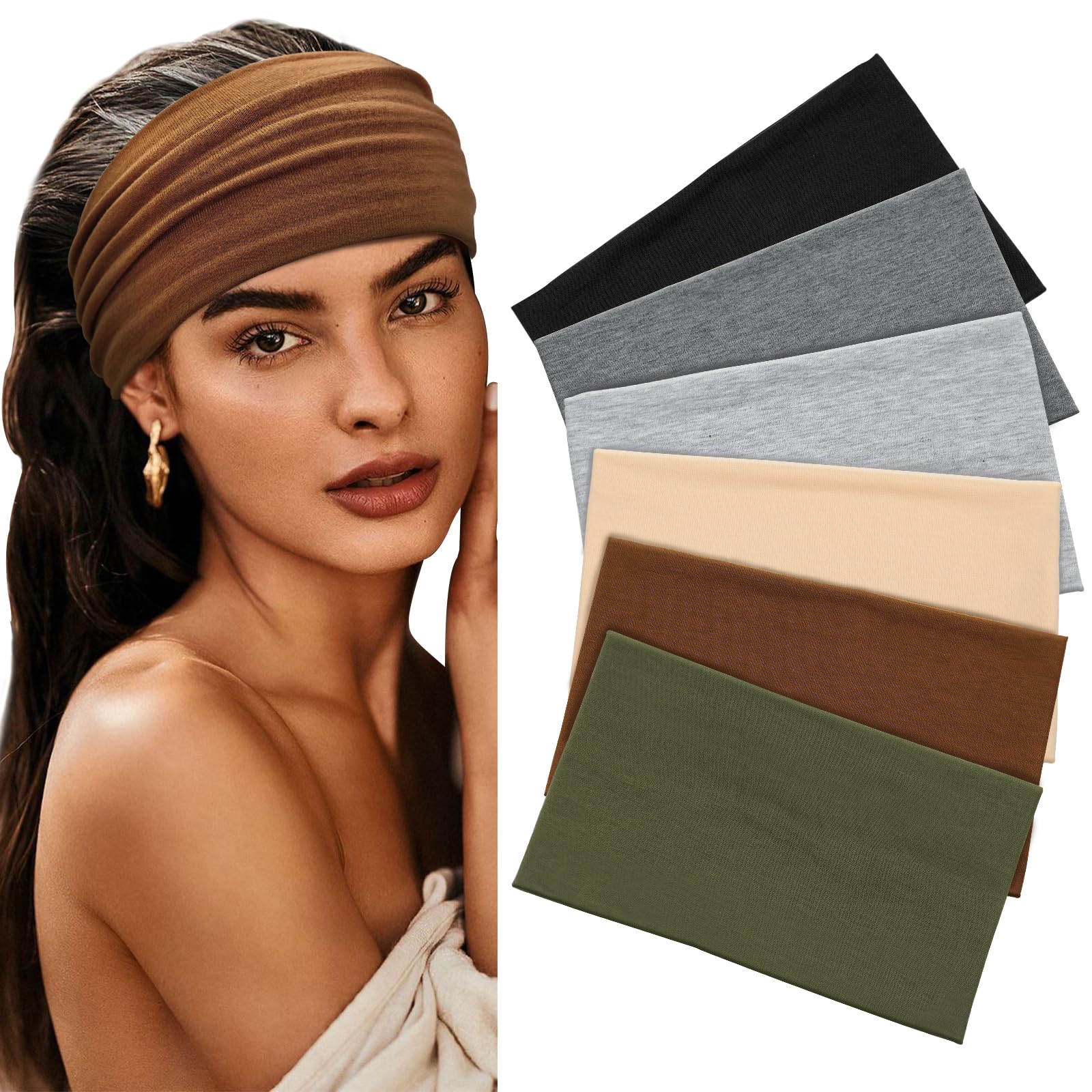 BELEVO Wide Headbands for Women's Hair, 6 Pcs Headband Elastic Head Bands Adult Women Soft Hair Bands Thick Head Band Yoga Sports Hair Accessories for Women