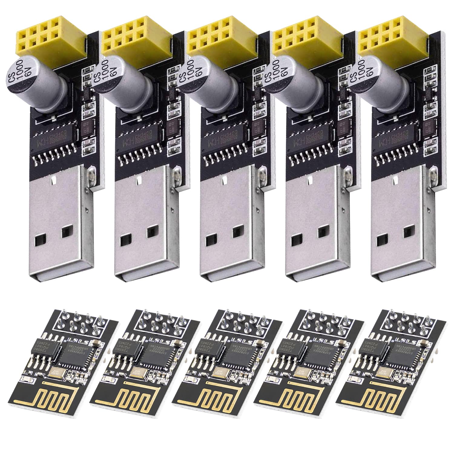AZDelivery 5 x ESP8266 ESP-01S Serial Wireless WLAN WiFi Transceiver Module 1MB Flash 80MHz with CH340G USB Converter Adapter compatible with Arduino and Raspberry Pi Including E-Book!