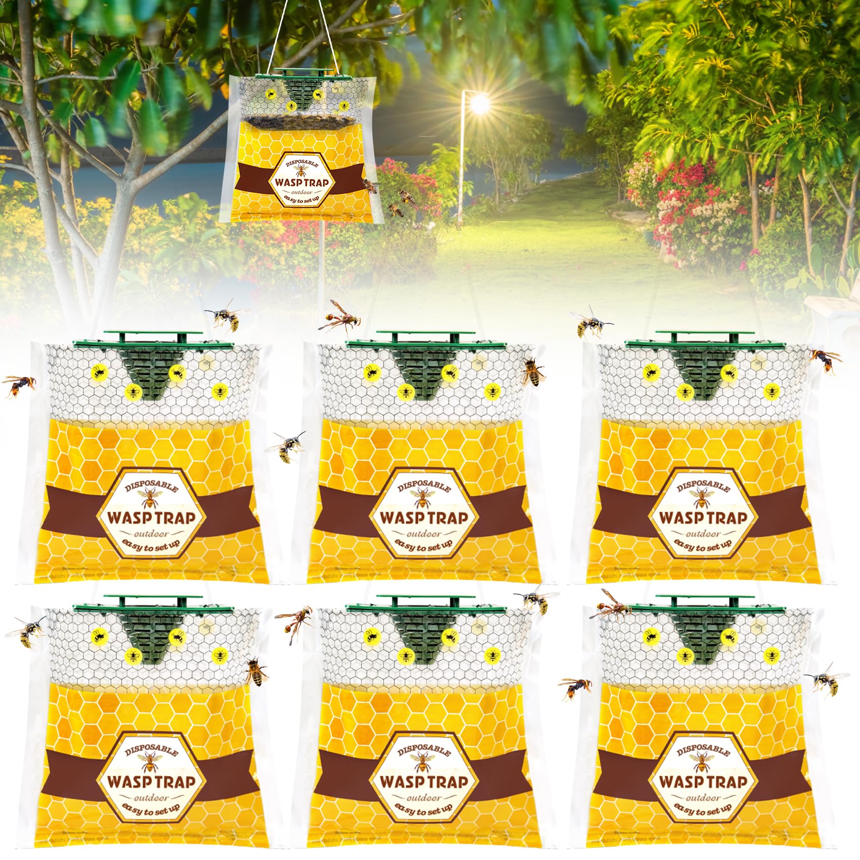 Photo 1 of 6 Pack Yellow Jacket Trap, Disposable Wasp Traps Outdoor Hanging, Carpenter Bee Traps for Outside, Hornet Trap, Hornet Killers for Fly, Insects and Bug