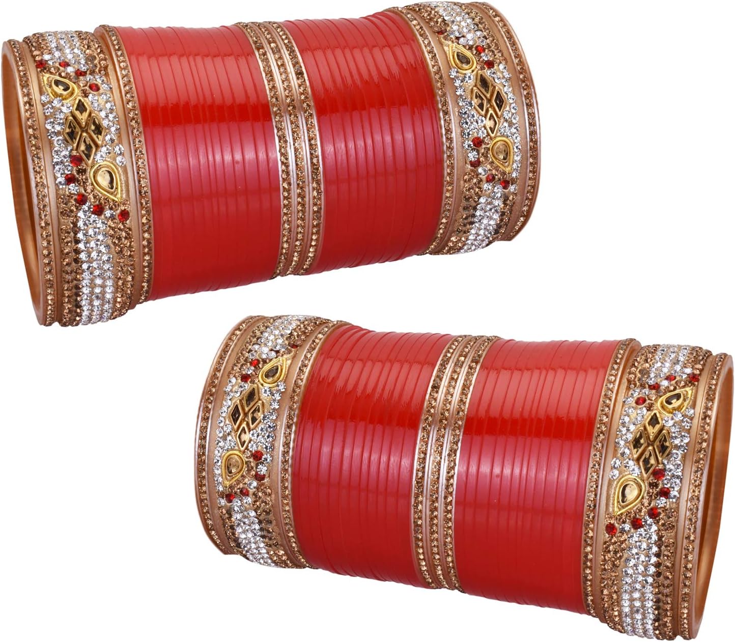 Ethnic Bridal Chura Set Red Punjabi CZ Indian Fashion Chuda Wedding Bangles