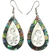 Swimmi Iridescent Paua Abalone & Mother of Pearl Drop Dangle Earrings, Handmade Teardrop Seashell Earrings for Women Fashion Jewelry BA314