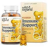 Wild & Organic Immune Support Gummies - Elderberry 1000mg & Vitamin C 500mg - Natural Immune Support Supplement - Vegan Immunity Gummies with Vitamin C D Zinc - 60 Count