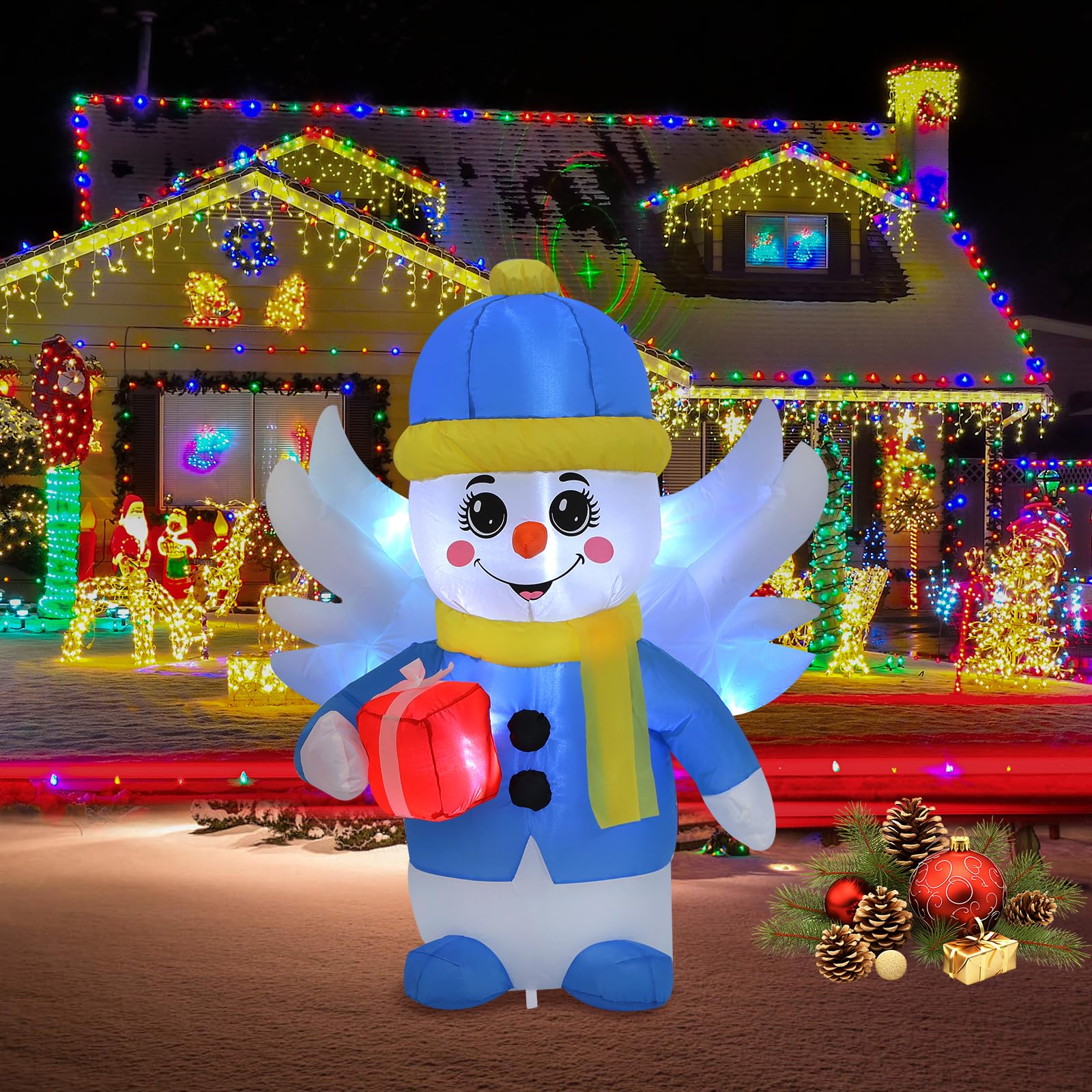 Photo 1 of HZGDEJTG 4FT Christmas Inflatable Outdoor Decorations, Blue Snowman Inflatable Patio Decorations with LED Lights for Indoor Outdoor Patio Garden Christmas Decorations