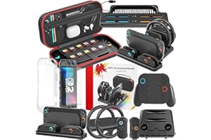 Switch 2 Accessories, Bundle for 2025 Nintendo Switch 2, 10-in-1 Kits: Carrying Case, Joycon Charging Station, Steering Wheel