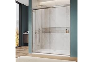 ELEGANT Shower Door 60" W x 72" H, Double Sliding Shower Door with 2 Handles, 1/4'' Tempered Glass, Semi-Frameless Sliding Shower Glass Door, Brushed Nickel