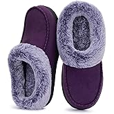 ULTRAIDEAS Women's Memory Foam House Slippers with Hard Bottom, Fur Lined House Shoes with Non-Slip Rubber Sole for Indoor & Outdoor