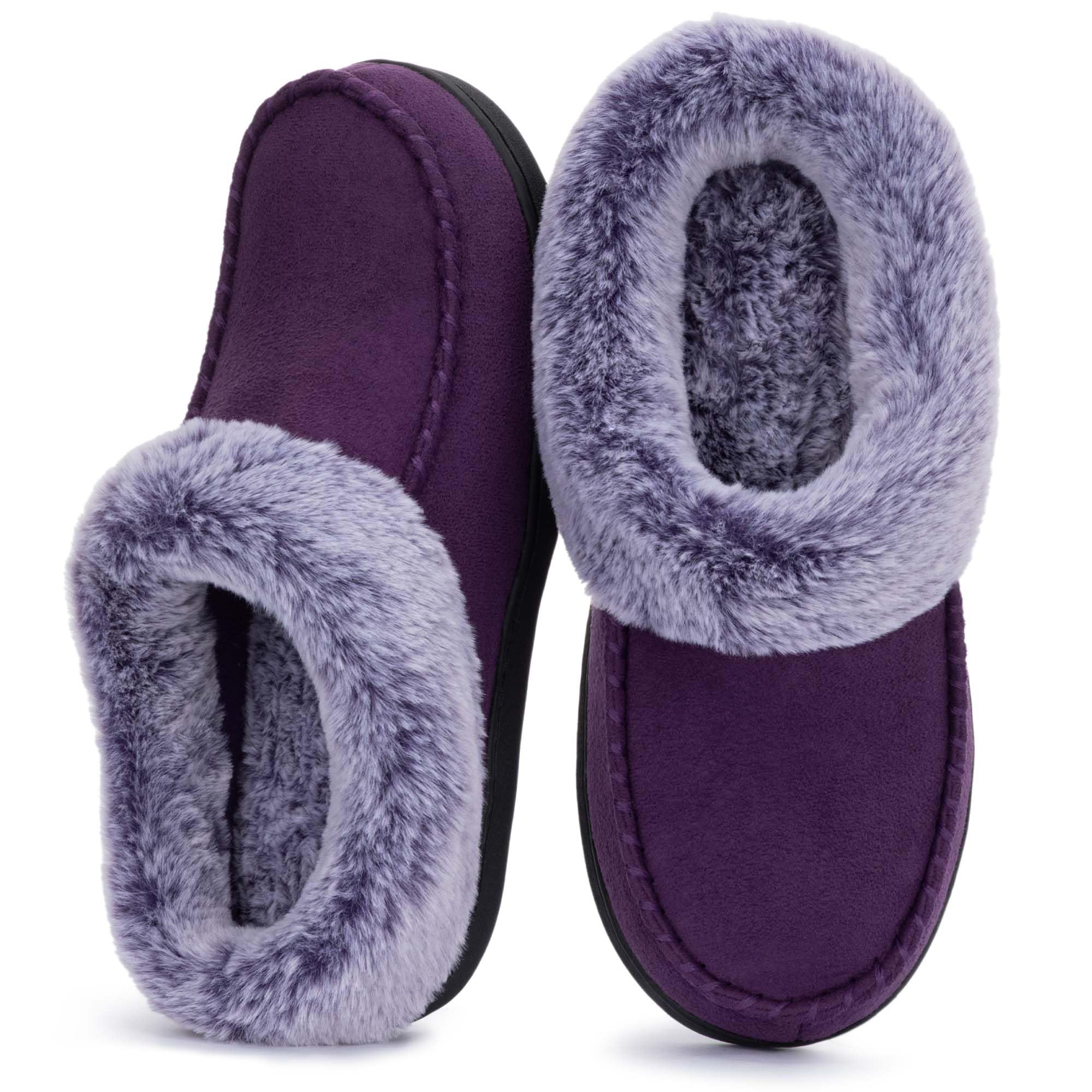 Photo 1 of ULTRAIDEAS Women's Memory Foam House Slippers with Hard Bottom, Fur Lined House Shoes with Non-Slip Rubber Sole for Indoor & Outdoor(Purple,7-8)