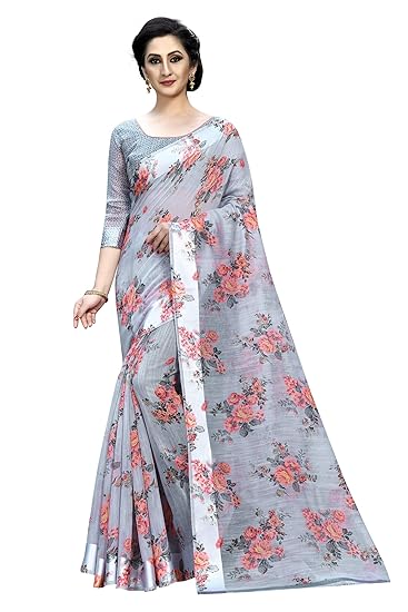 Womens Linen Silk Digital Saree With Blouse Piece(Part-2-Digital)