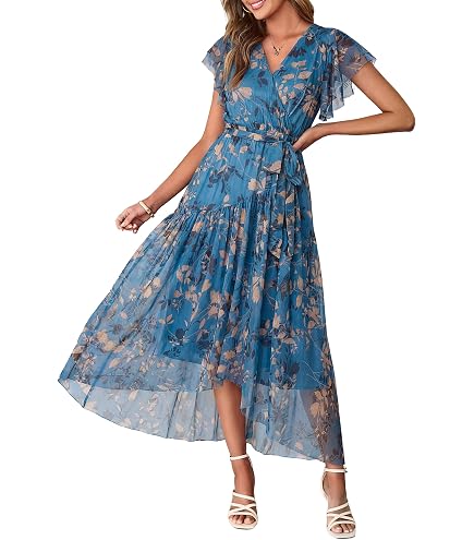 women's london times floral print sleeveless v-neck flowy maxi dress - Elegant Wrap for Wedding Guest & Special Occasions Features:Low Back
