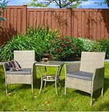 GardenCo Rattan Weave Bistro Set - 2 Chairs & Glass Top Table - Grey view 1