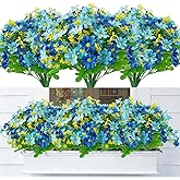 Uieke Artificial Fake Flowers, 6 Bundles Daisy Mums Flowers Outdoor UV Resistant No Fade Greenery Shrubs Plants Indoor Outside Hanging Planter Home Wedding Office DIY Garden Porch Décor (Blue)