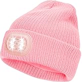 IVYWNT Unisex LED Beanie with Light, USB Rechargeable Headlamp Winter Knitted Hat, Valentine's Day Gift for Men Women, Pink