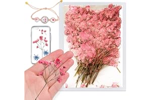 HQT 42PCS Pink Dried Pressed Flowers Babysbreath, Real Natural Dried Pressed Gypsophila Flowers with Stem, Dry Flowers for Resin DIY Phone Case Ornament Crafts Candle Making