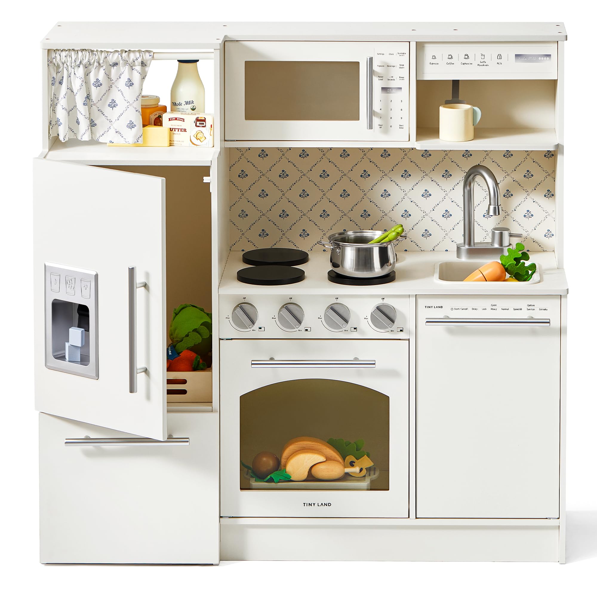 Tiny Land Play Kitchen for Kids, Upgraded Wooden Kitchen Toy with ...
