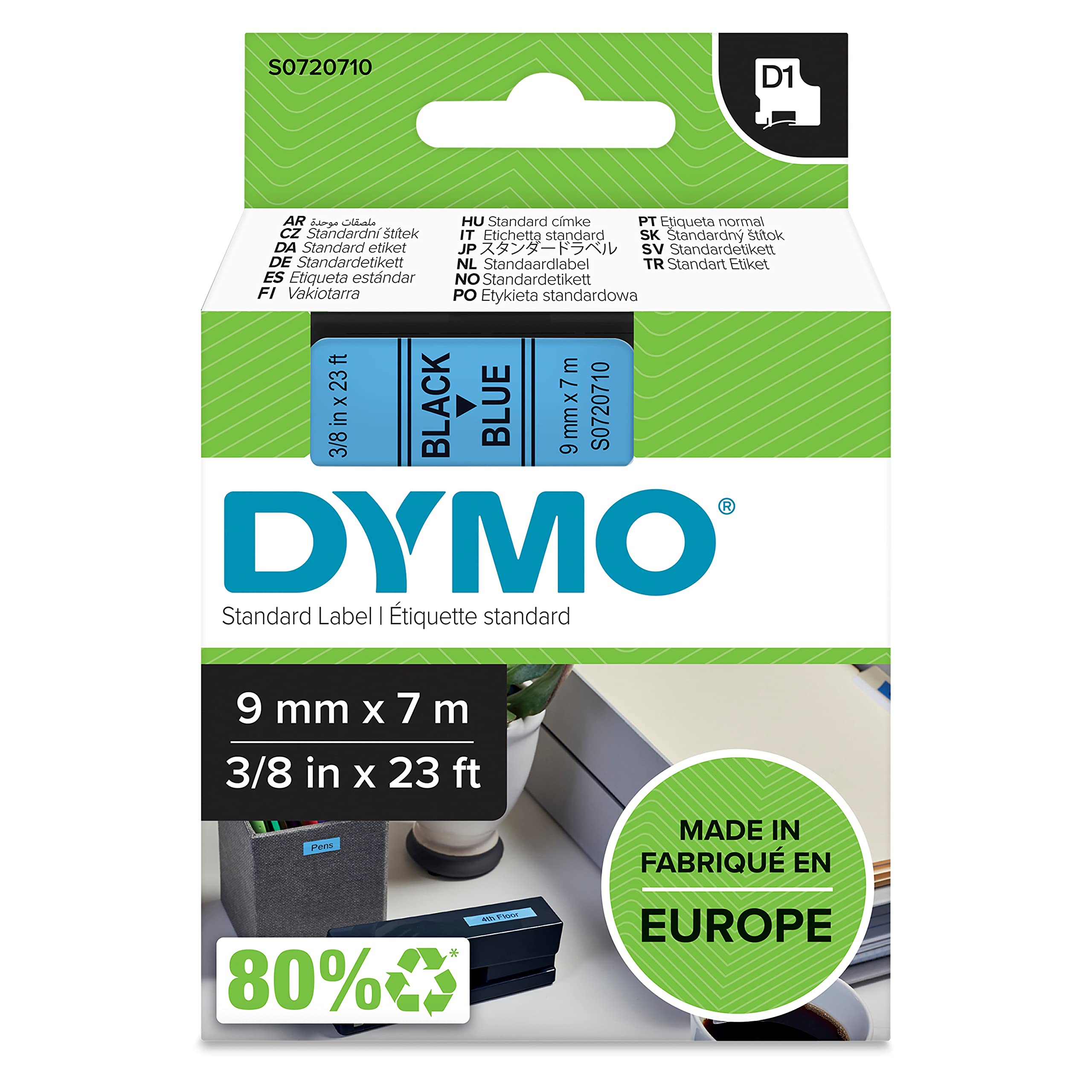 DYMO Authentic D1 Labels | Black Print on Blue Tape | 9 mm x 7 m | Self-Adhesive Labels for LabelManager Label Makers | Made in Europe — image 1