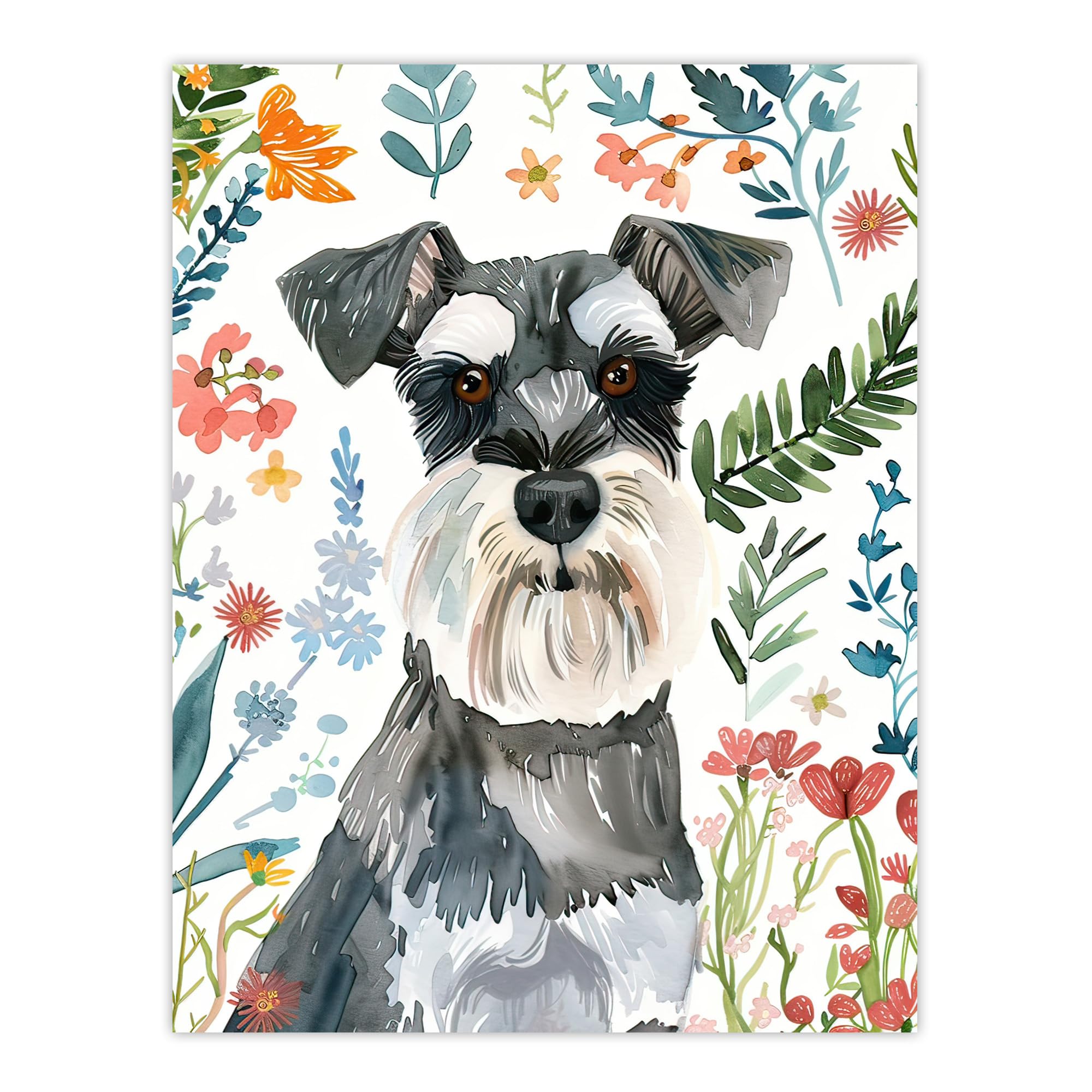 Artery8 Dog Lover Miniature Schnauzer Floral Portrait Living Room Extra Large XL Wall Art Poster Print