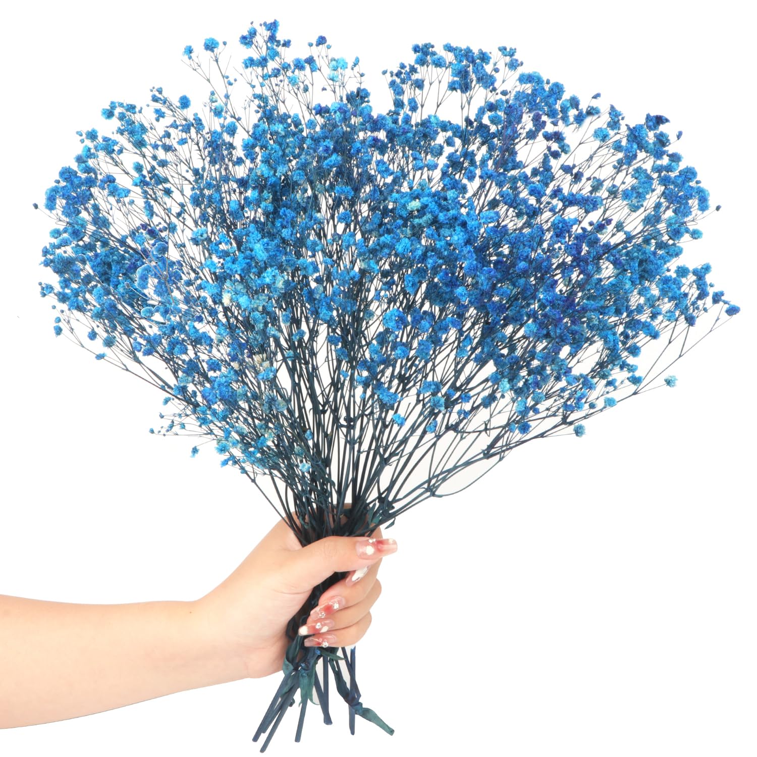 Dried Baby's Breath Flowers Bouquet Natural Dried Flowers Baby's Breath Real Gypsophila Branches for Wedding Table Vase Party Garden DIY Wreath Floral Home Decor（Sapphire blue）