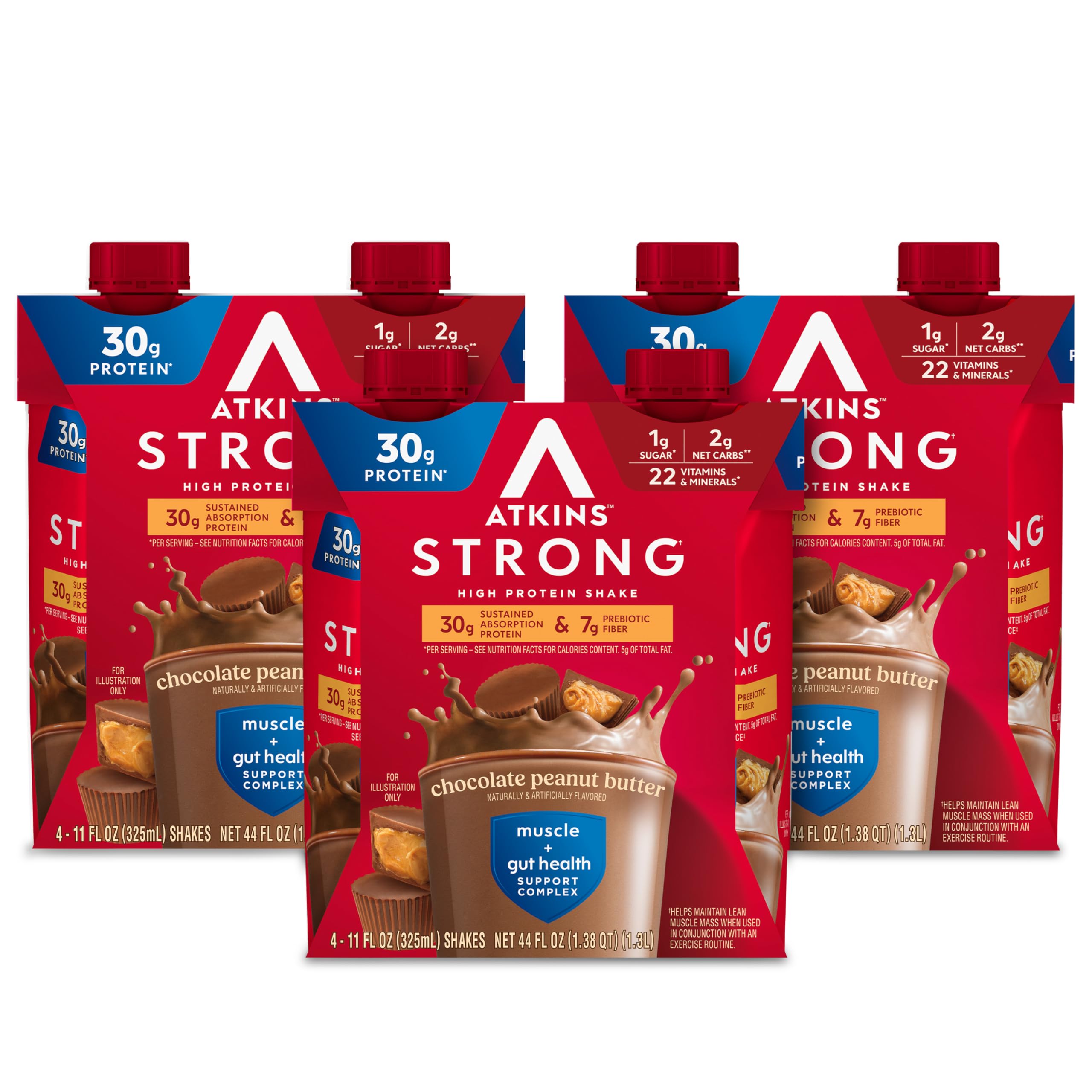 Photo 1 of **expire 04 02 26**Atkins Strong High Protein Shake, Chocolate Peanut Butter Flavor, 30g Protein, Low Carb and Low Sugar Shake, Keto Friendly, Gluten Free, Muscle and Gut Health Support Complex, 12 Count
