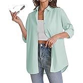 J.VER Womens Oversized Button Down Shirts Casual Long Sleeve Lightweight Breathable Solid Cotton Blouse Office Dress Shirt