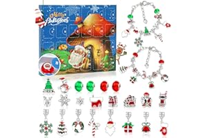 JICUICUI Christmas Advent Calendar Bracelets 2025 for Girls 24 Days Xmas Countdown Calendar DIY Jewelry Making Kit Gift 2pcs Christmas Bracelets for Kids Teens Women