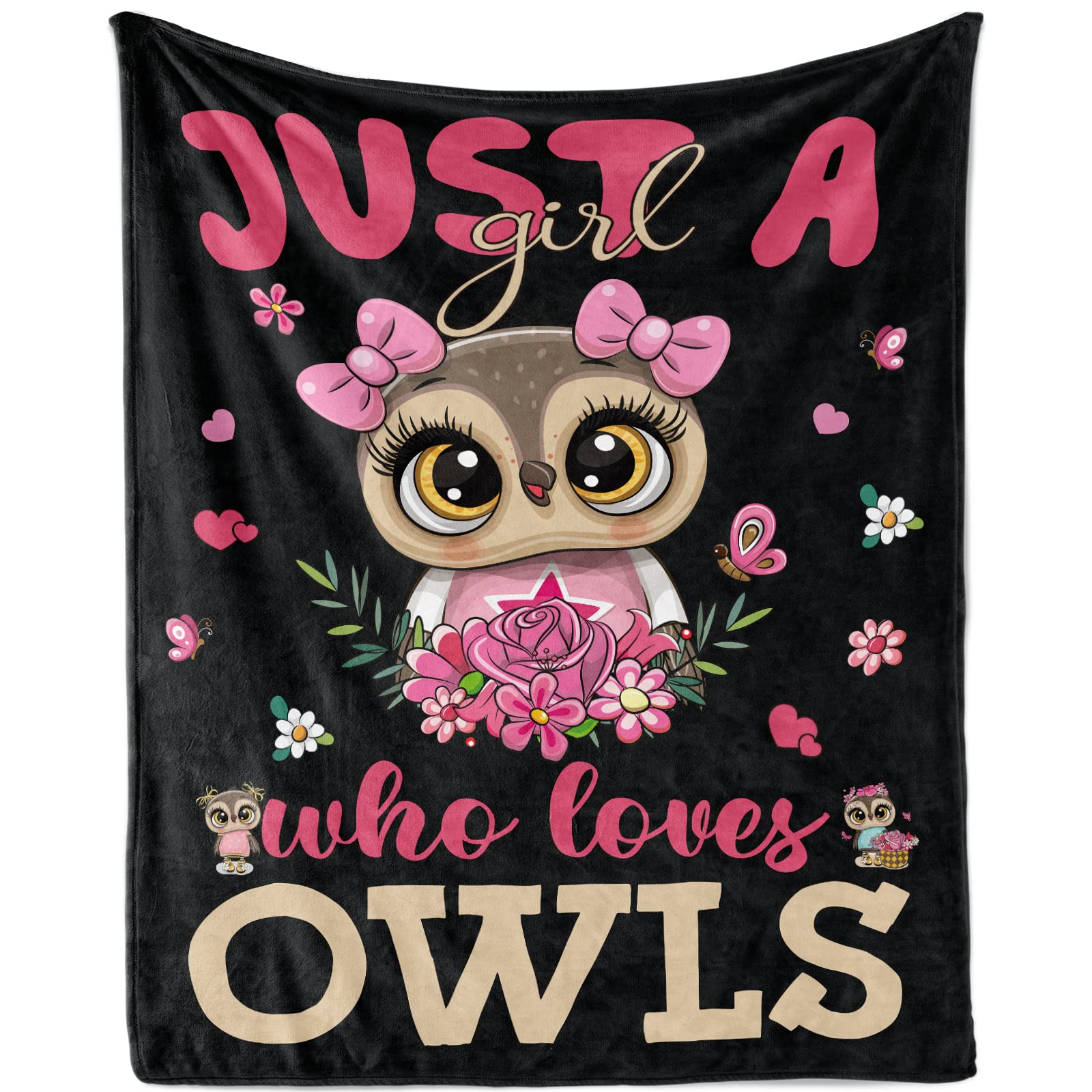 TUTUXMA Just A Girl Who Loves Owls Blanket - Super Soft Warm Cozy Fleece Plush Throw for Teen Girls - Owl Lovers Gift for Couch Sofa - 130x150cm Black