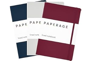 PAPERAGE Lined Journal Notebook, 3 Pack, (Burgundy, Light Grey, Navy), 160 Pages, Medium 5.6 in x 8 in - 100 GSM Thick Paper – Hardcover Journaling Notebook for Work, School & Note Taking