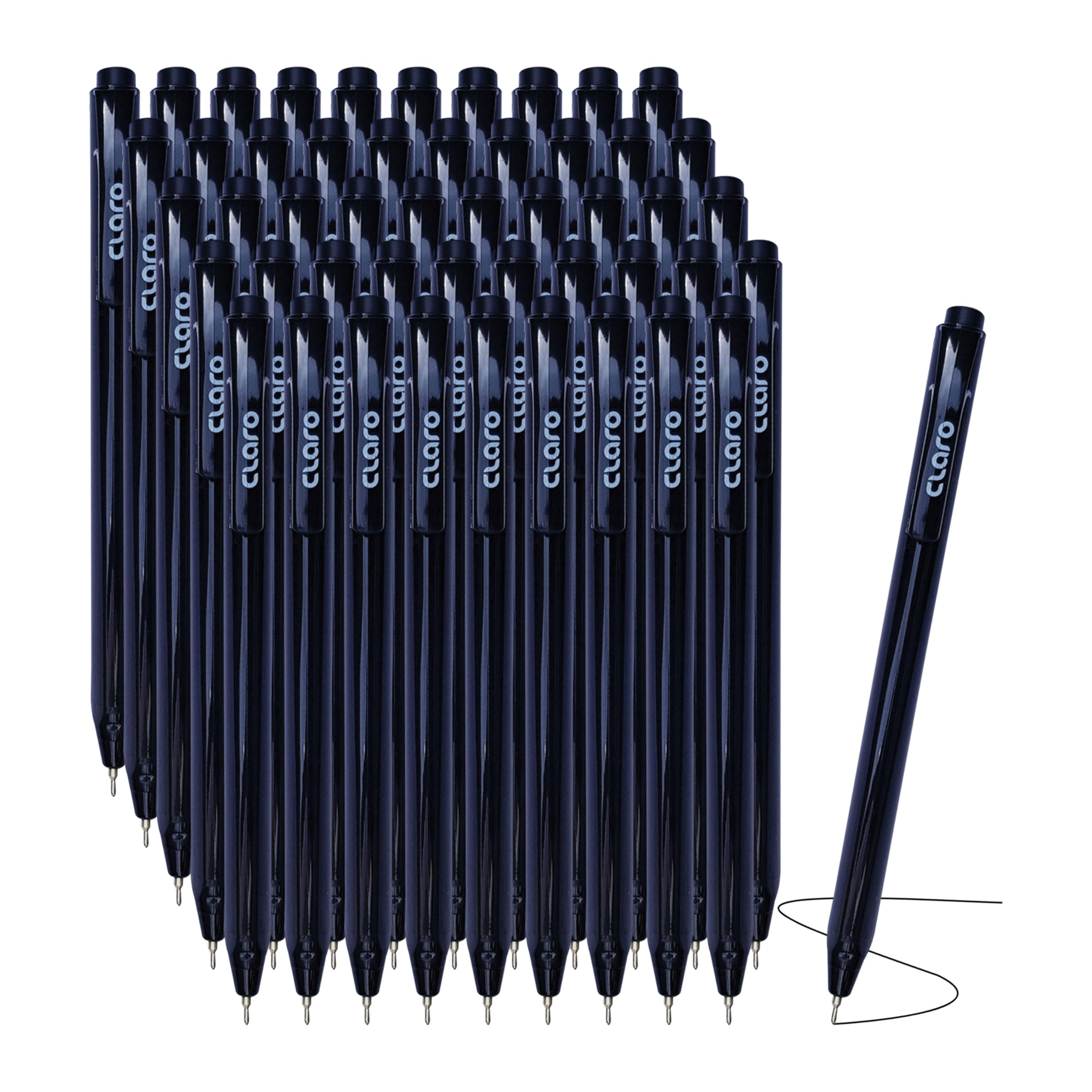 CLARO Trion SRT Retractable Ballpoint Pens, BLACK, Fine Point (0.7mm), Pack of 50, Smooth Ball Pens, Perfect for School Office Home Everyday Use