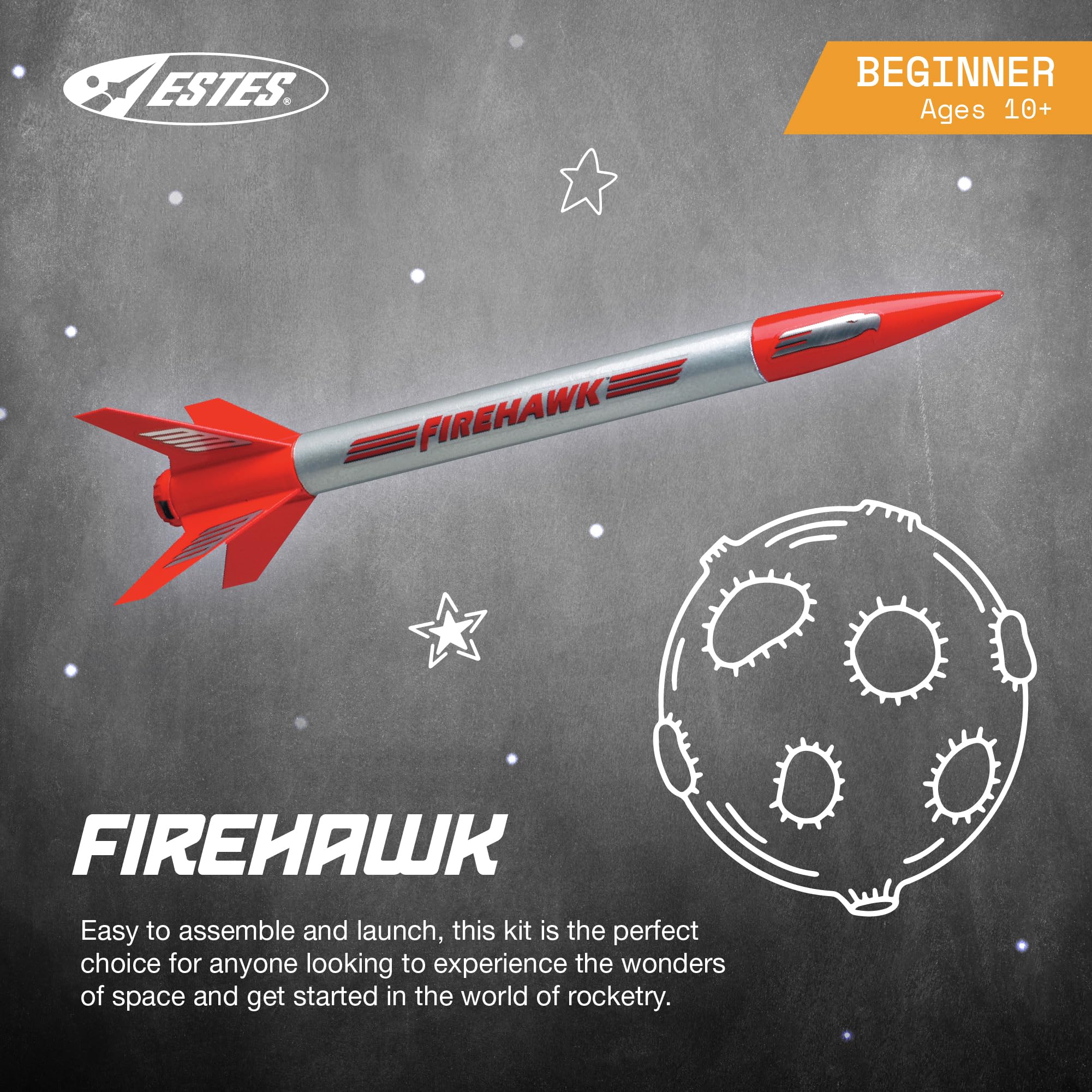 Estes 804 Firehawk Rocket-Building Kit, Beginner Flying-Rocket-Model Kit for Ages 10+