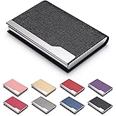 FACATH Business Card Holder - Luxury PU Leather Name Card Case & Stainless Steel Multi Card Wallet, Slim Metal Pocket Credit Card ID Holder With Magnetic Shut - Black