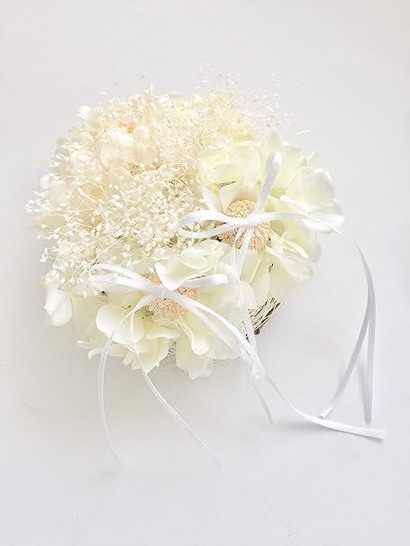 Amazon かすみ草とハイドレンジア あじさい のリングピロー ホワイト プリザーブドフラワー使用 完成品 プリザーブドフラワー オンライン通販