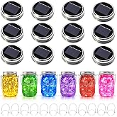 Solar Mason Jar Lid Lights Outdoor 12 Pack, Multicolor Garden Fairy Lights | 12 Pack Solar Mason Jar Lid Lights With Hangers, 30 LED Fairy Lights For Patio, Garden, Wedding Party (Jars Not Included)